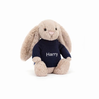 Jellycat Bashful Beige Bunny with Navy Jumper Australia | 012493SDP